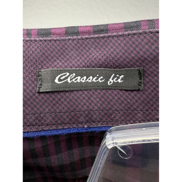 Bugatchi Uomo Mens XL Purple Black Plaid Classic Fit Long Sleeve Button Up Shirt - Picture 4 of 9